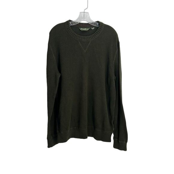 Eddie Bauer Men's XLT 100% Cotton Pullover Crew Neck Top Olive Green - Picture 11 of 14